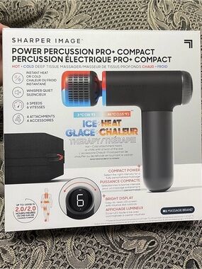 Sharper Image Black Percussion Massage Gun with Blue and Red Accent Rings